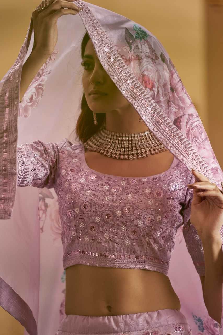 Art Silk Embroidered Sequins Wedding Lehenga in Dusty Pink - MYLUXURY LANE ENTERPRISE